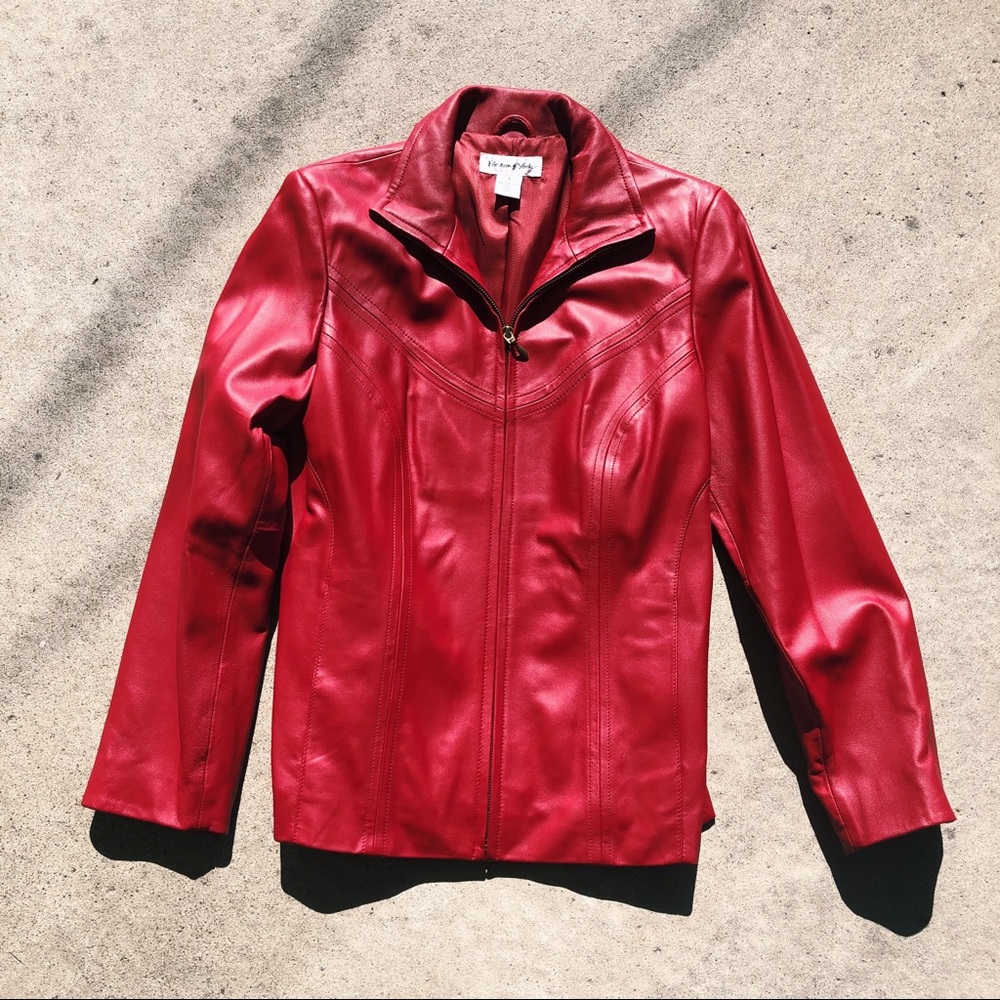 ✨HP✨ Preston & York // Red leather jacket // small